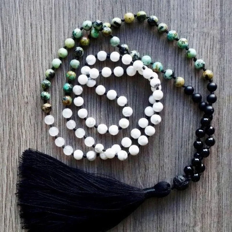 108 Mala ожерелья Африканское Ожерелье T-urquoise белое ожерелье Howlite бусы в стиле бохо с