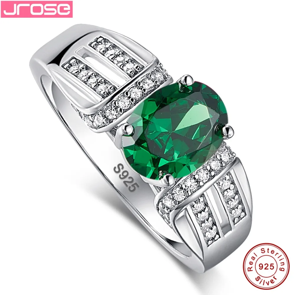 Jrose 2.0ct Nano созданный в лаборатории изумрудно-серебро 925 пробы, кольца для Для женщин Размеры 6 7 8 9 великолепный классический ювелирные украшения