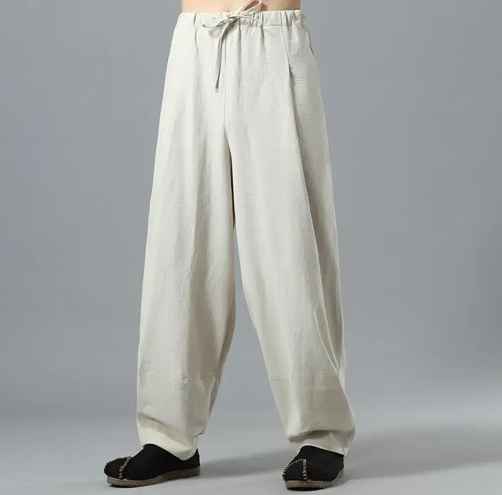 Штаны мужские льняные в китайском стиле Индивидуальные брюки султанки свободные