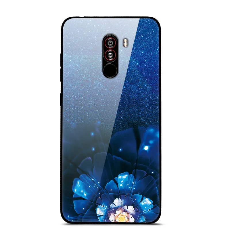 GINGER Чехол для Xiaomi Pocophone F1, закаленное жесткое заднее стекло, чехол для Xiaomi Poco F1, силиконовый мягкий бампер, чехол с принтом - Цвет: GINGER