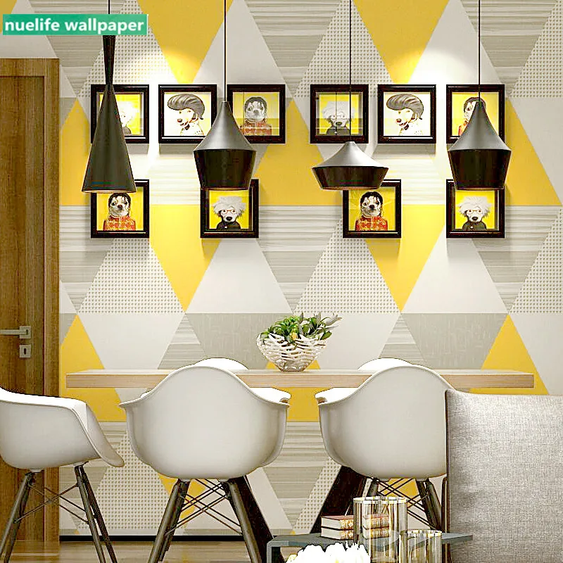 

Yellow blue black minimalist geometric lattice square pattern wallpaper kids room living room bedroom TV background wallpaper