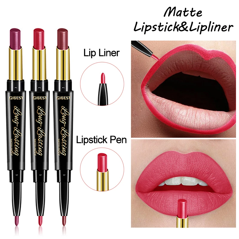Двухсторонняя матовая помада и подводка для губ увлажняет красную матовую
