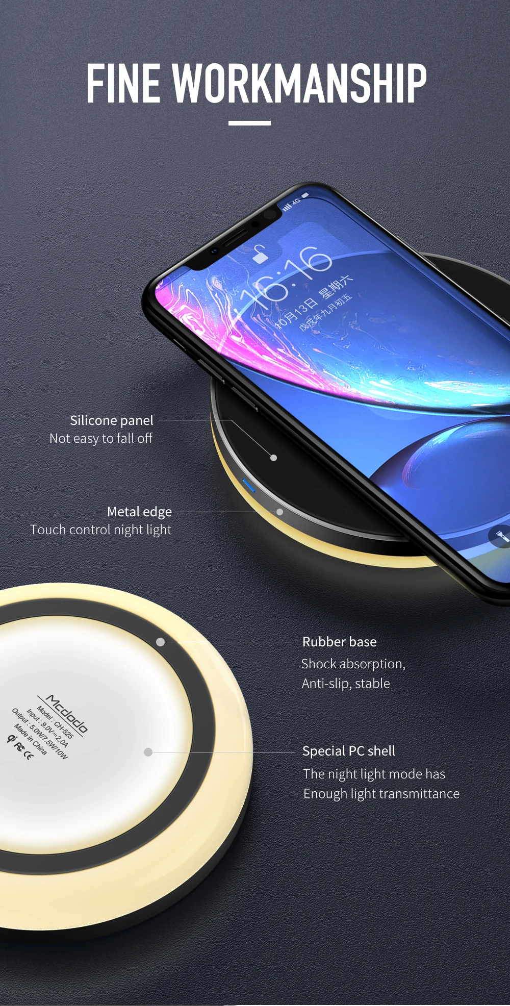 Mcdodo 10 Вт Qi беспроводной зарядный светильник для samsung S9 S8+ huawei mate 20 Pro Быстрая зарядка Беспроводной коврик для iPhone X Xr Xs Max 8