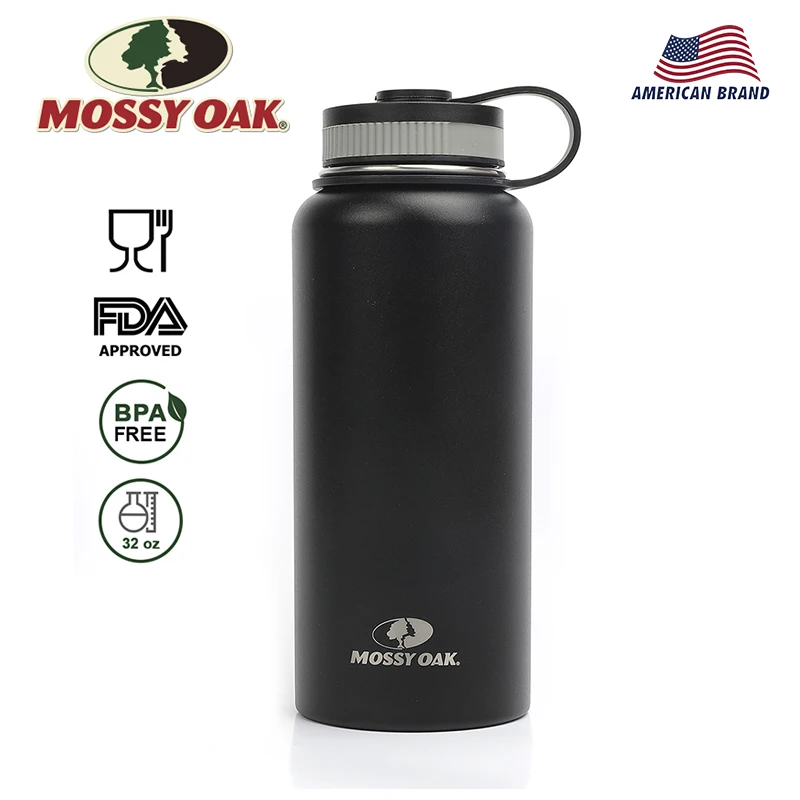 MOSSY OAK 32Oz Спортивная бутылка для воды из нержавеющей стали с вакуумной изоляцией с широким горлом герметичная двойная стенная бутылка с 3 крышками