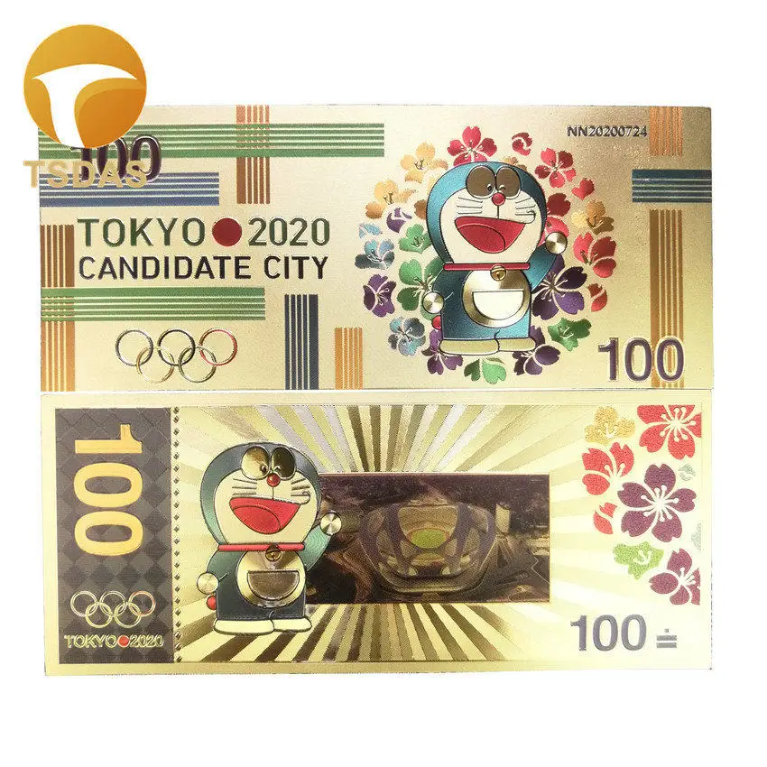 Doraemon Милый персонаж из мультфильма японские банкноты Janpan 24k Золотая фольга с покрытием красочная Коллекция 10 шт./лот - Цвет: Doraemon