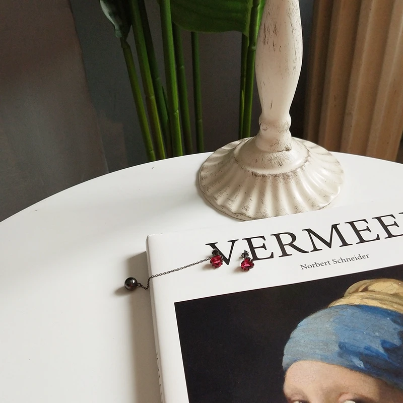 Женские серьги подвески в виде красного сердца из стерлингового серебра 925 пробы