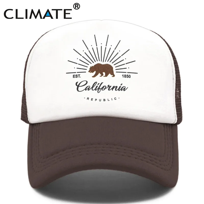 Coffee Cap CLIMATE California Trucker, Кепка с изображением медведя, флага California, мужская, женская, хип-хоп, забавная Кепка, бейсбольная кепка, крутая, летняя, сетчатая Кепка - Цвет: Coffee Cap