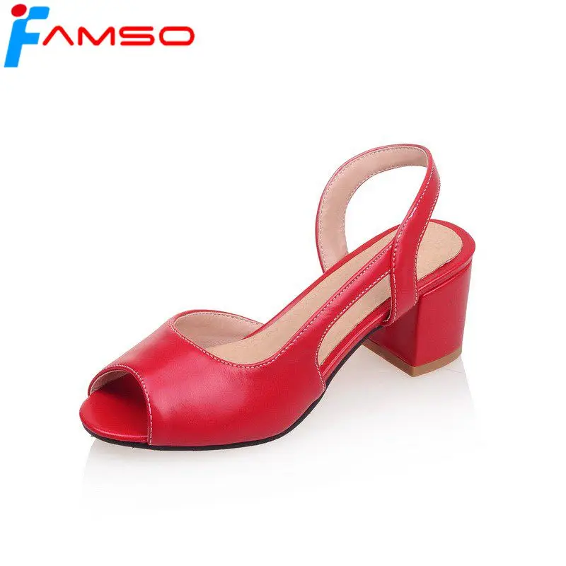 FAMSO Size34 42 Новинка 2019 года Модные женские босоножки на толстом каблуке туфли