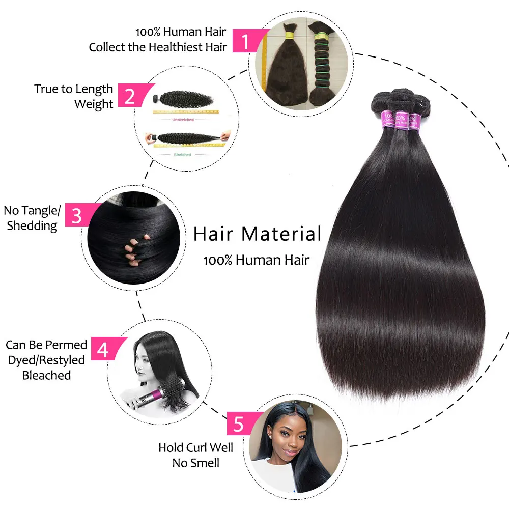Шикарная Корона бразильские прямые человеческие волосы 100% remy переплетения пучки