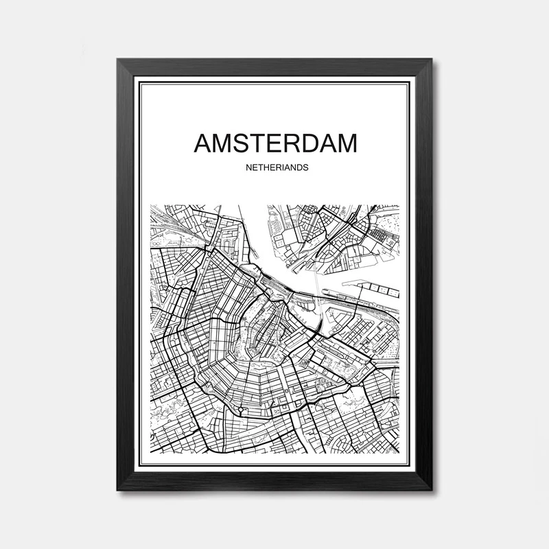 Amsterdam Карта всемирно известных городов абстрактное плакат искусство крафт-бумажный постер для бара/Кафе Ретро Эскиз художественное оформление роспись Наклейка на стену 42x30 см - Цвет: Amsterdam