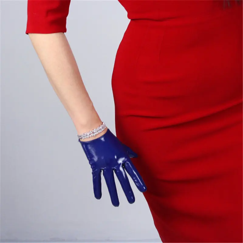 Patent Leather Blue 16 см короткие перчатки из лакированной кожи, имитирующая кожу, зеркальные Яркие Кожаные перчатки из искусственной кожи, ярко-желтый, ярко-желтый WPU120 - Цвет: Patent Leather Blue