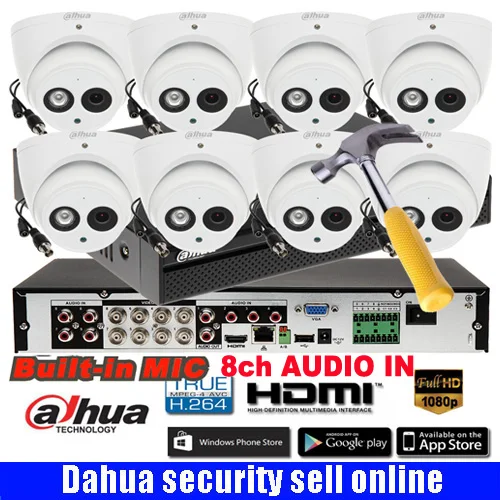

Dahua HCVR5108HS-S3 8ch CVI Security Camera System 2Megapixel 1080P HAC-HDW1220EM-A Waterproof HDCVI IR Eyeball audio Camera