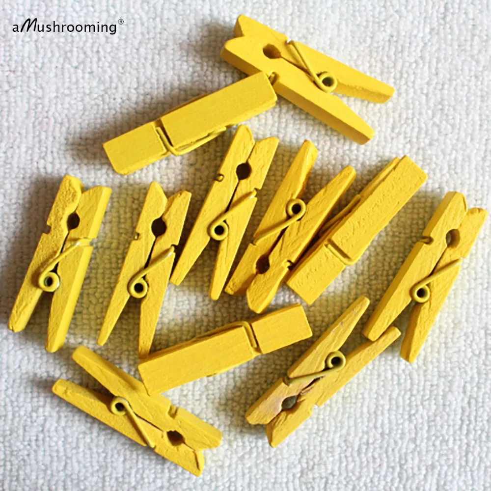 50 шт. Желтый Деревянный Мини прищепки 35 мм деревенский ремесло колышки как