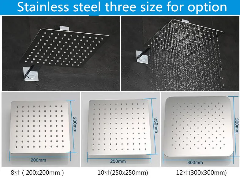 8&quot10&quot 12&quot Stainless steel Square rainfall shower in-wall mounted concealed set 6040 | Обустройство дома