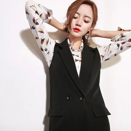 Высококачественный костюмный жилет черный женский длинный стильный новый тренд