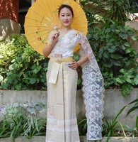 traditional elegant new arrival thai dai wedding dress white sleeveless shoulder slim wedding veil with thailand laos bride wear