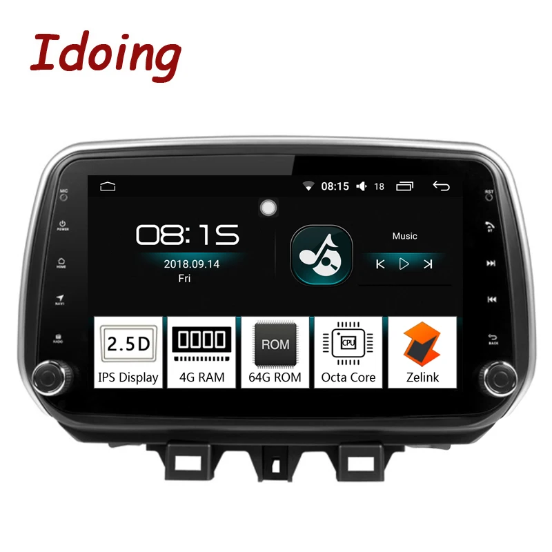 Автомагнитола Idoing 10 2 дюйма 4 Гб + 64 ГБ 2.5D IPS 8 ядер Android 0 подходит для Hyundai Tucson/ ix35 2018