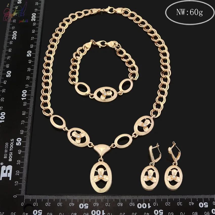 

YULAILI 2018 Free Shipping Alloy Jewelry Set Necklace Earring Ring 18 Karat Gold Jewelry Accessories