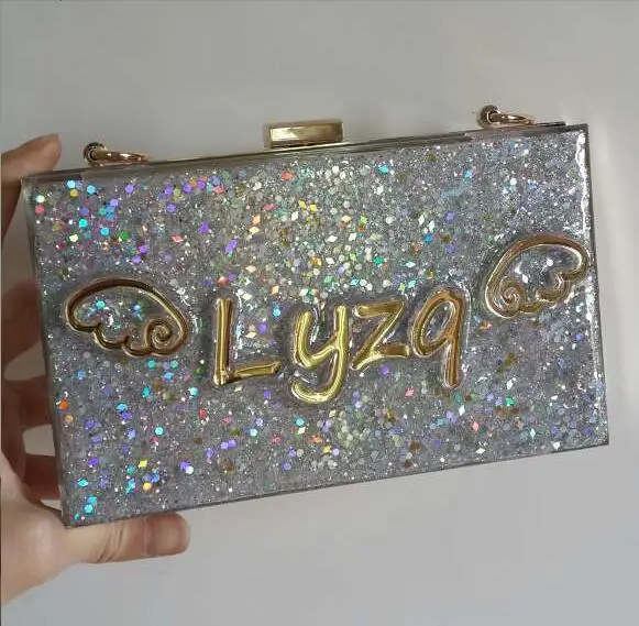 P plain silver YENS ручной работы Bling акриловый клатч на заказ имя клатч вечерние сумки Свадебная сумка для невесты доступны различные цвета - Цвет: P plain silver