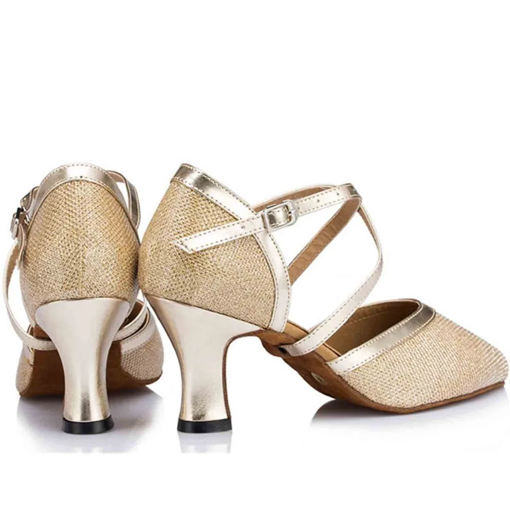 Золотое и Серебряное шампанское и черный цвет ПУ Блеск Zapatos de baile Профессиональный Латинский атлас бальные туфли для женщин JYG519