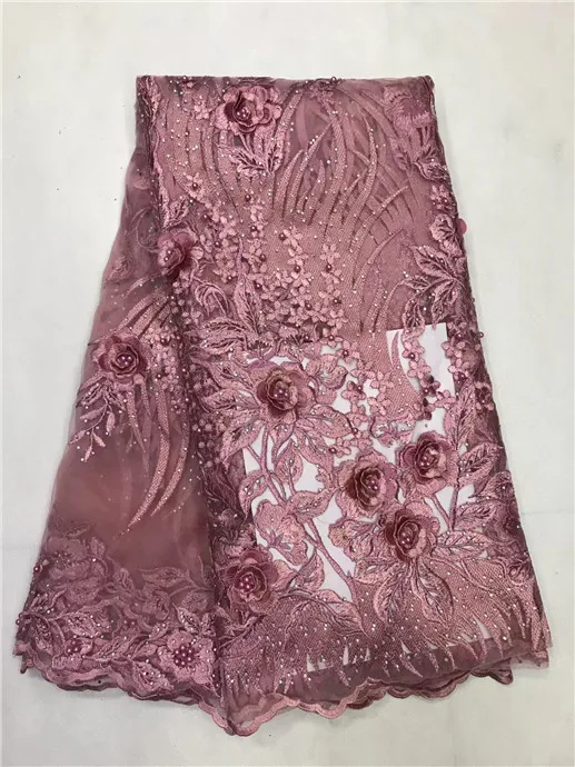 

African Lace Fabric 2018 High Quality Lace, beads stone African Nigerian Wedding Dress, 3D Applique Nigerian Lace Fabric blue