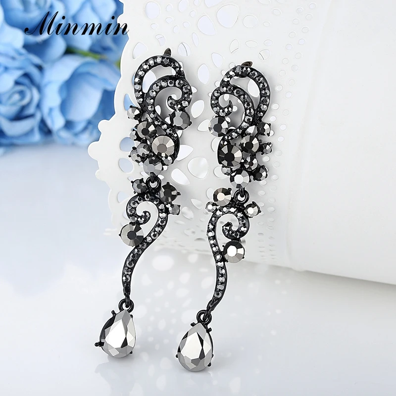 Minmin Винтажные висячие серьги с черными кристаллами для женщин Европейский