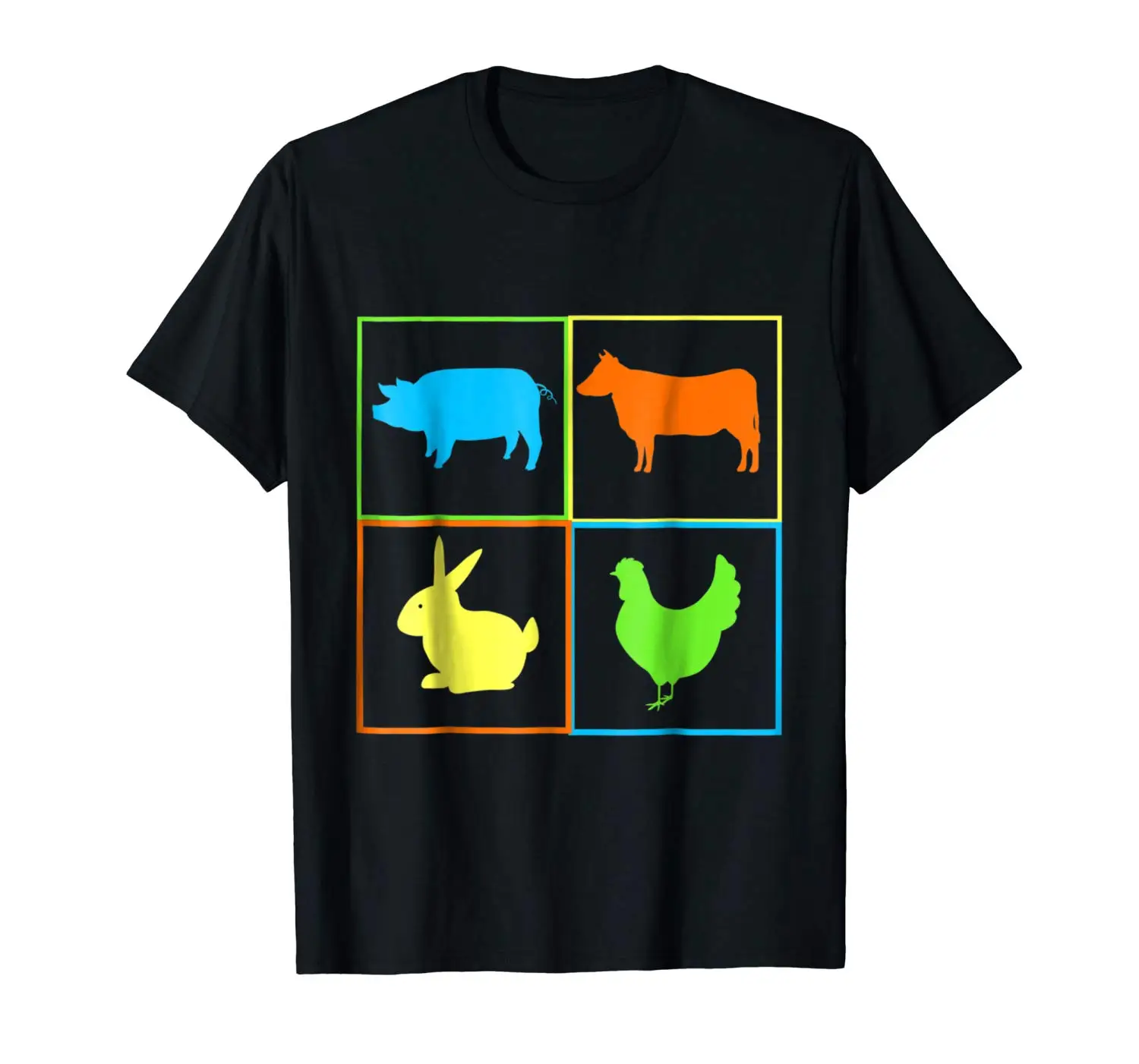 

Farm Animal T-Shirt Pig Cow Rabbit Chicken Barnyard Neon Summer Short Sleeves New Fashion T Shirt 100% Cotton