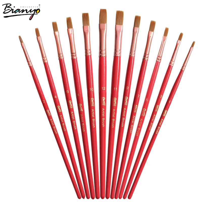 Бианьо 12 шт плоская форма нейлоновая 4 вида цветов для волос деревянная ручка
