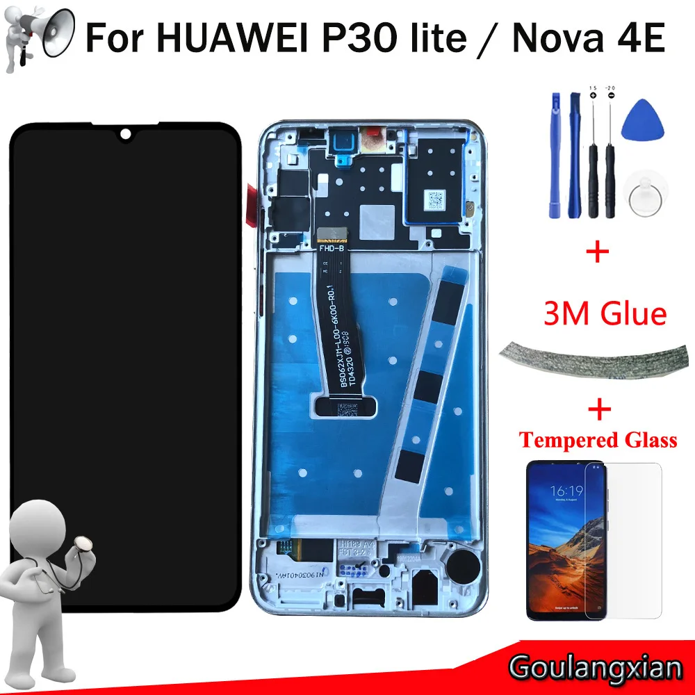 6,1" AAA ЖК-дисплей для huawei P30 lite ЖК-дисплей кодирующий преобразователь сенсорного экрана в сборе для huawei Nova 4E ЖК-дисплей Замена