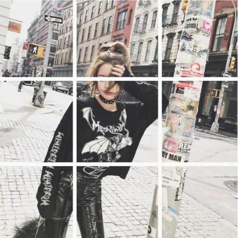 European American Style Woman T shirt Hip Hop Print Long Sleeve O Neck Women Tops Tees Casual Loose Tshirt Femme