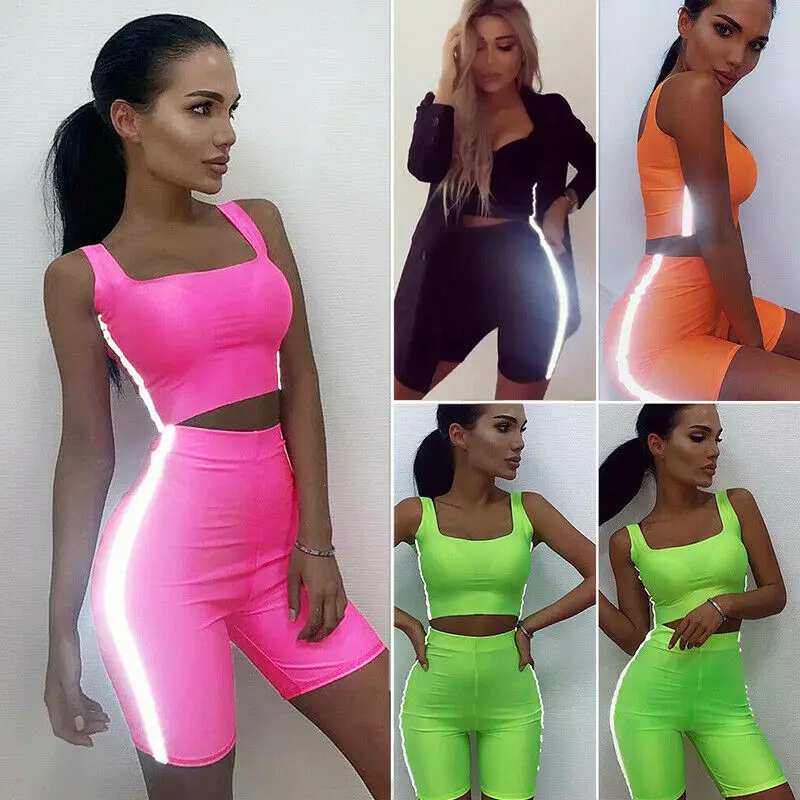 Женский флуоресцентный комплект одежды из 2 предметов новинка 2019 полосатый