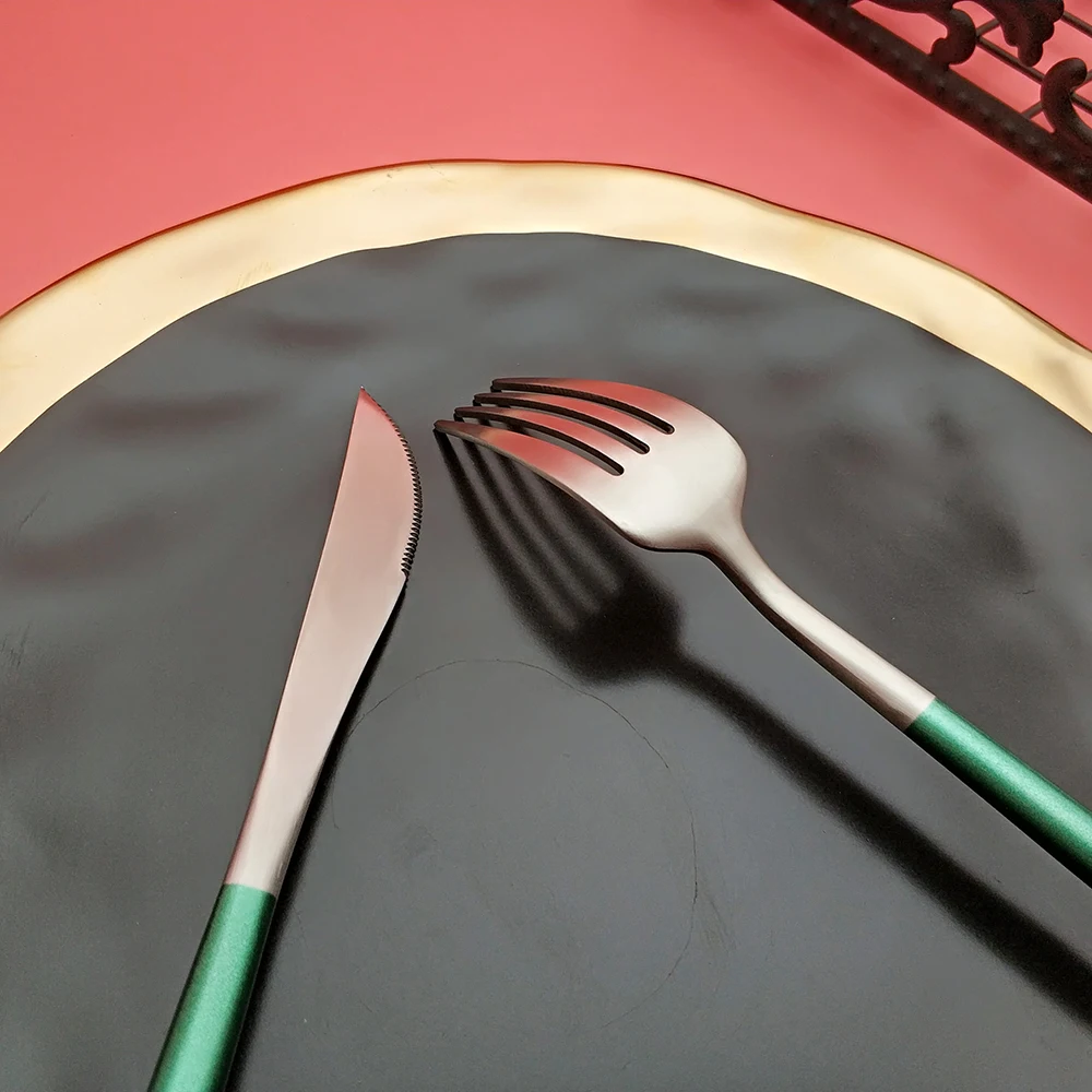 Горячая Распродажа 4 шт. посуда из зеленого серебряного цветов нержавеющей стали