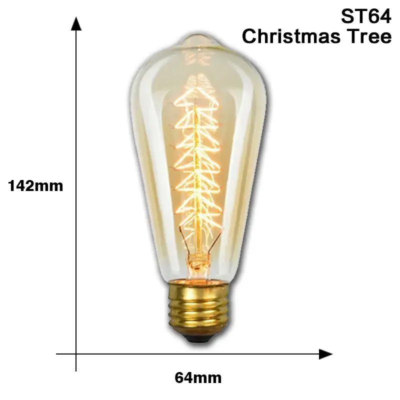 ST64 Christmas Tree Ретро Edison led светильник лампочка E27 220 В 40 Вт A19 ST64 G80 G95 G125 T10 T45 T185 ампулы Винтаж лампа накаливания Эдисона - Цвет: ST64 Christmas Tree