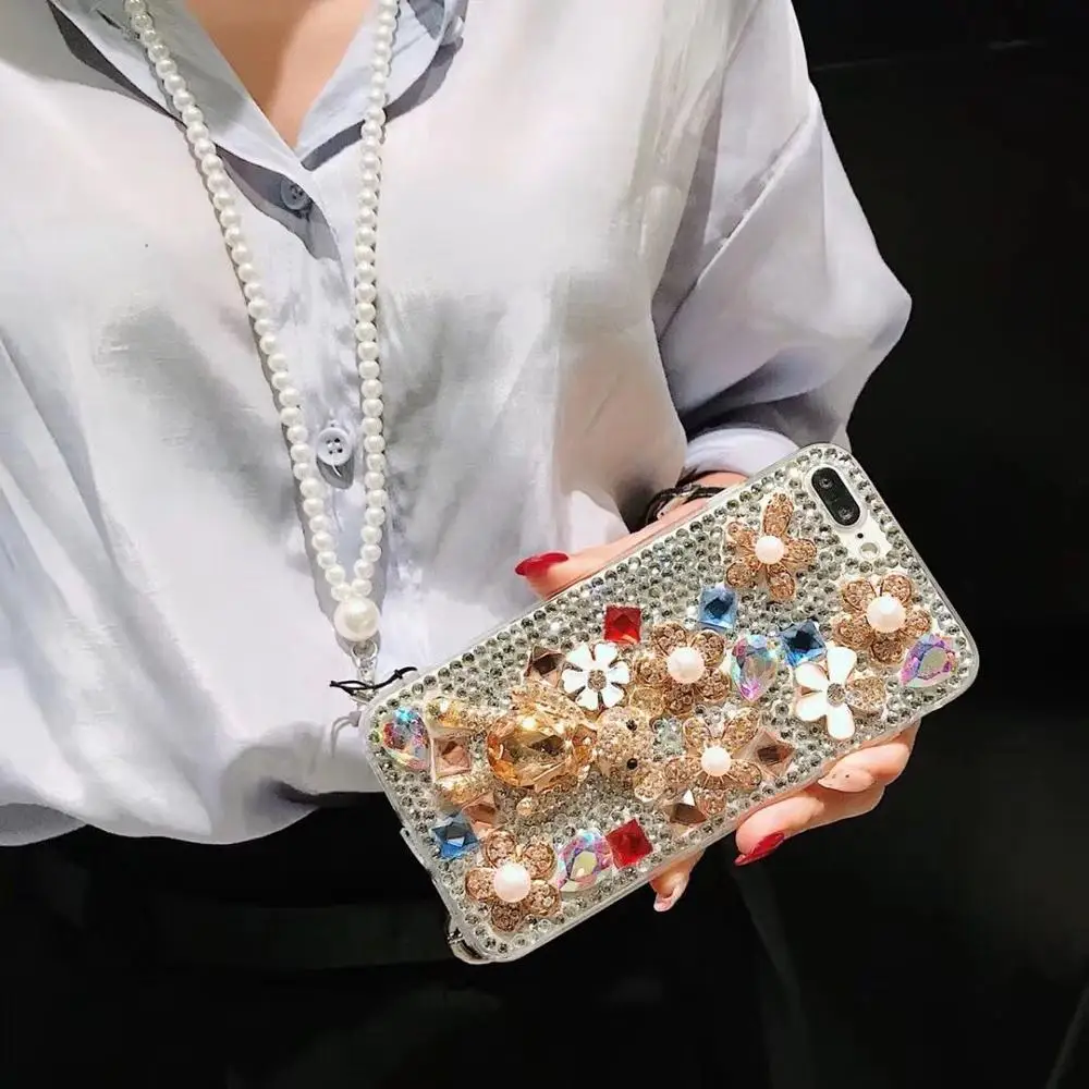 Прекрасный Роскошный чехол с жемчужинами и цветами для iphone XS Max XR X 7 6 S 8 Plus