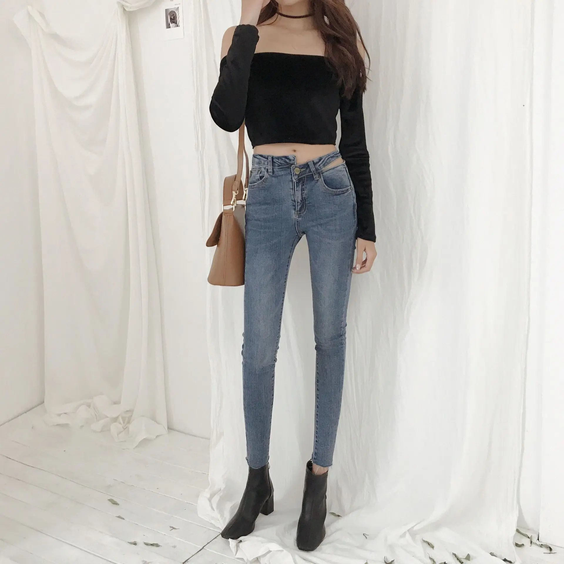 

SWYIVY Women's Jean Pants Irregular Low Waist 2019 Auutmn Female Pencil Pants Ankle Length Trousers Lady Denim Jeans Pants Nice