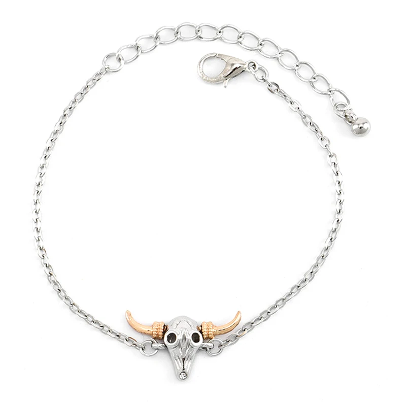 4 Pcs/Set Bohemian Bull Head Knotted Heart Chain Opening Multilayer Silver Color Bracelet Set Women Personality Jewelry  | Украшения и
