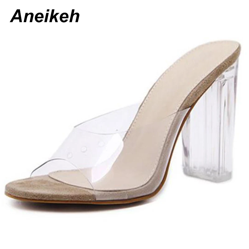 

Aneikeh 2022 PVC Jelly Sandals Crystal Leopard Open Toed High Heels Women Transparent Heel Sandals Slippers Pumps Size 41 42