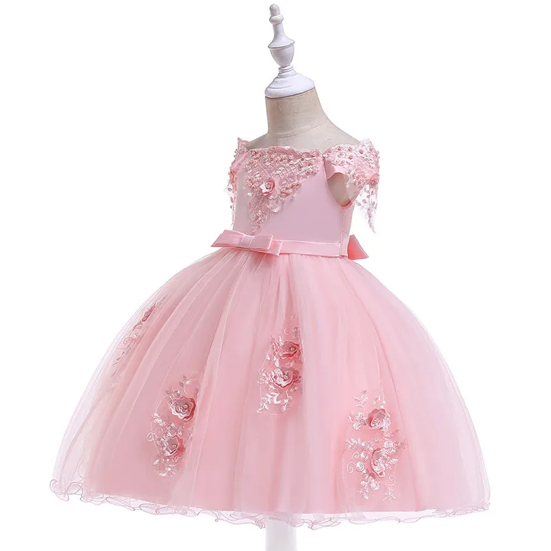 Embroidered Pearl Flower Girls Dress Kids Princess Wedding Prom Designs Ball Gown Teenager Evening Dresses For Girl Clothes | Детская