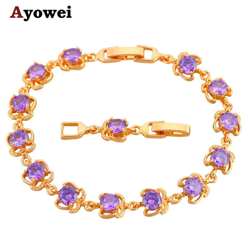 Браслеты золотого цвета с цирконом дизайн AAA цирконий и фиолетовый кристалл не