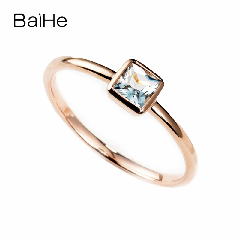 BAIHE однотонное 14K розовое золото квадратный безупречный Натуральный аквамарин