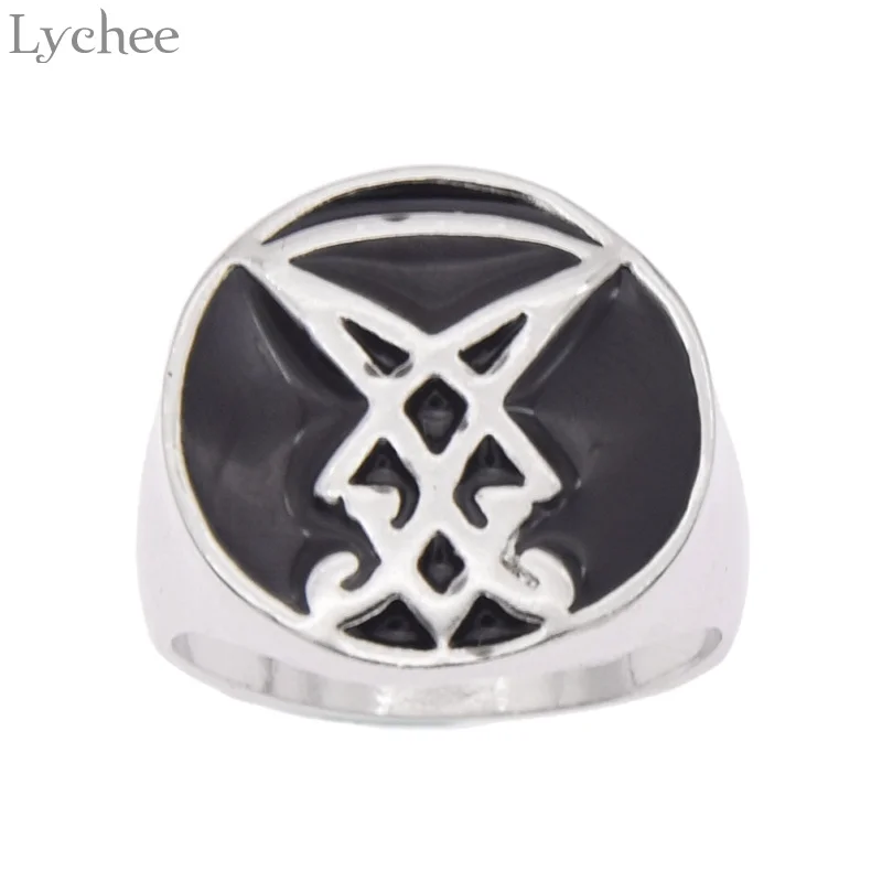 Личи в стиле Панк Сплав сатаны sigil of Lucifer кольцо серебро Цвет унисекс кольца