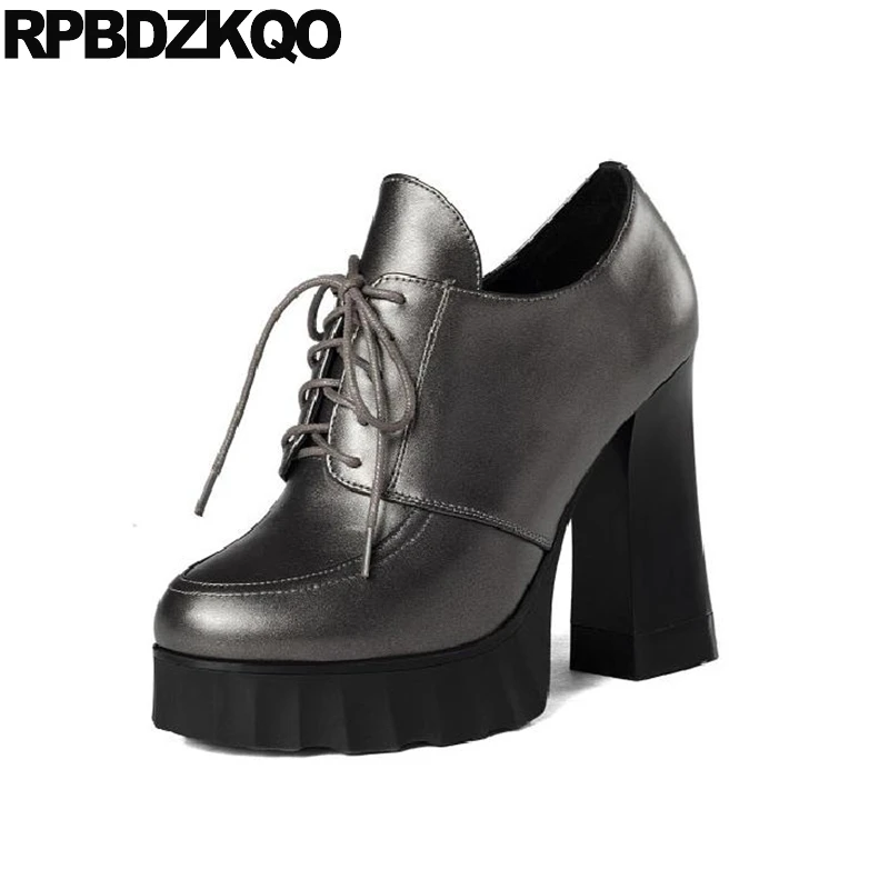 

Round Toe Thick Platform Shoes Fashion 2021 Ladies Handmade Oxford Pumps Extreme Ultra Chic Exotic Dancer Lace Up High Heels New