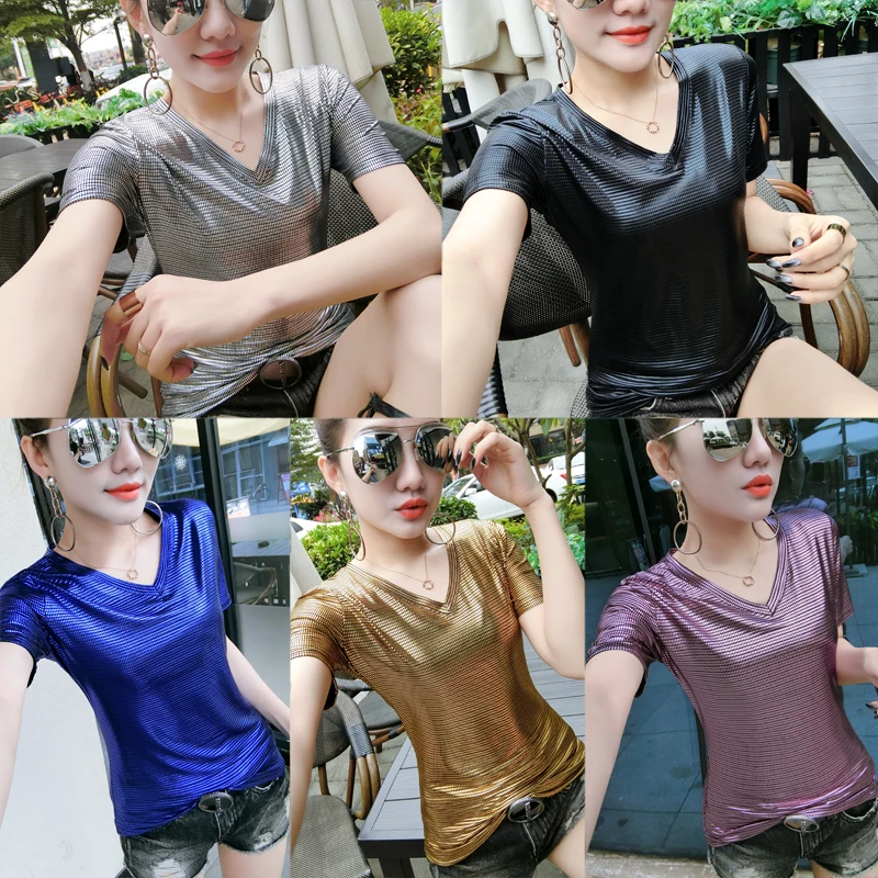 Blusas mujer de moda, женская блузка с коротким рукавом и v-образным вырезом, с блестками, 3XL размера плюс, топы, camisas mujer, Женские топы и блузки B336