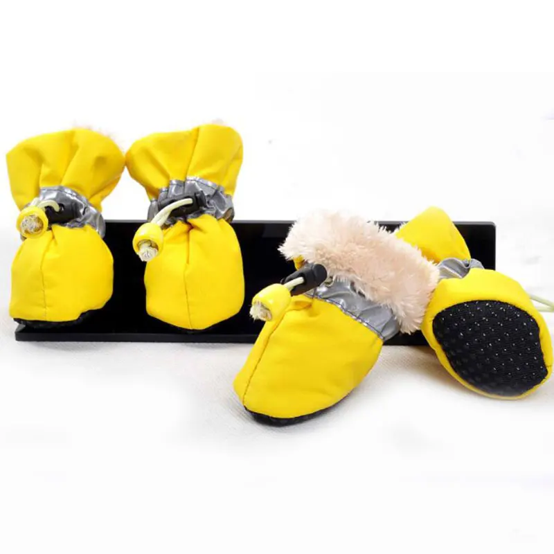 Yellow DOGGYZSTYLE Водонепроницаемый 4 шт./компл. собака обувь без каблука, без шнуровки зимние светоотражающие дождь сапоги плащ-дождевик для больших собак чихуахуа - Цвет: Yellow