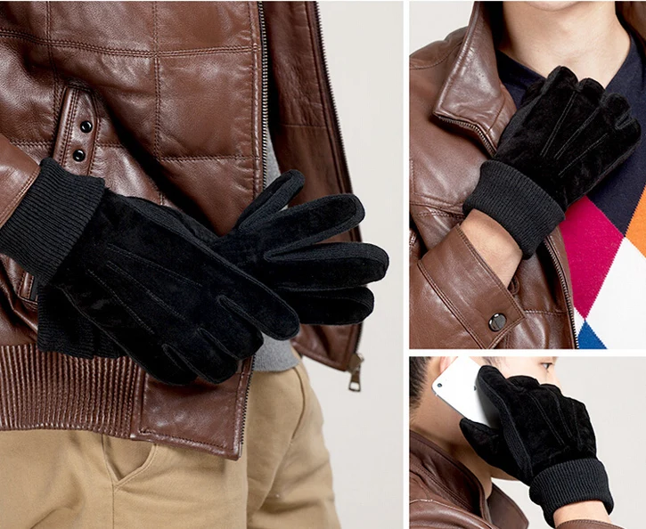 Стиль классические guantes мужские зимние теплые Мотоциклетные Перчатки однотонные черные коричневые кожаные перчатки из свиной кожи