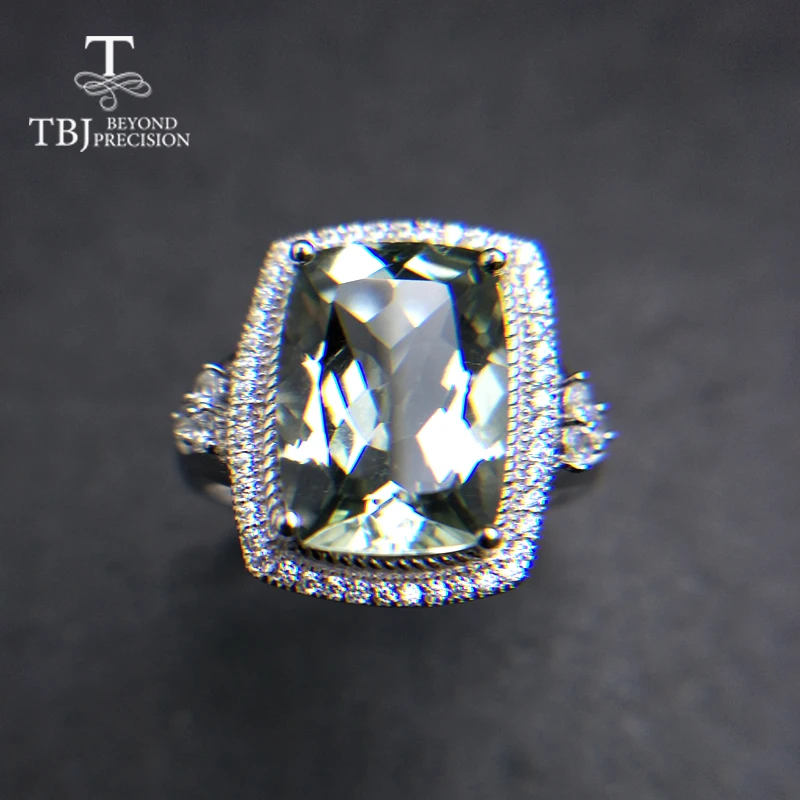 TBJ, большая подушка, 12ct, натуральный зеленый аметист, кварц, драгоценный камень, ювелирный набор, подвеска, кольцо, серебро 925 пробы, классический подарок для женщин