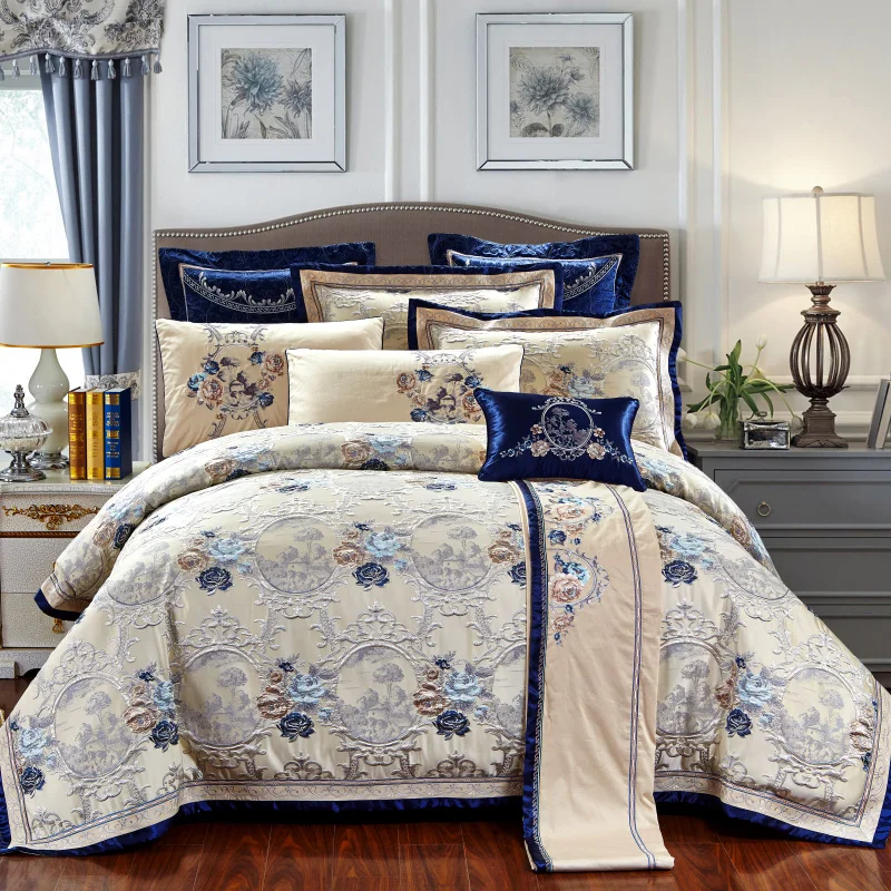 

4/6/9pcs High Quality Luxury Emboss Jacquard Bedding set King Queen size Embroidery Bed set Duvet cover Sheet Pillowcase