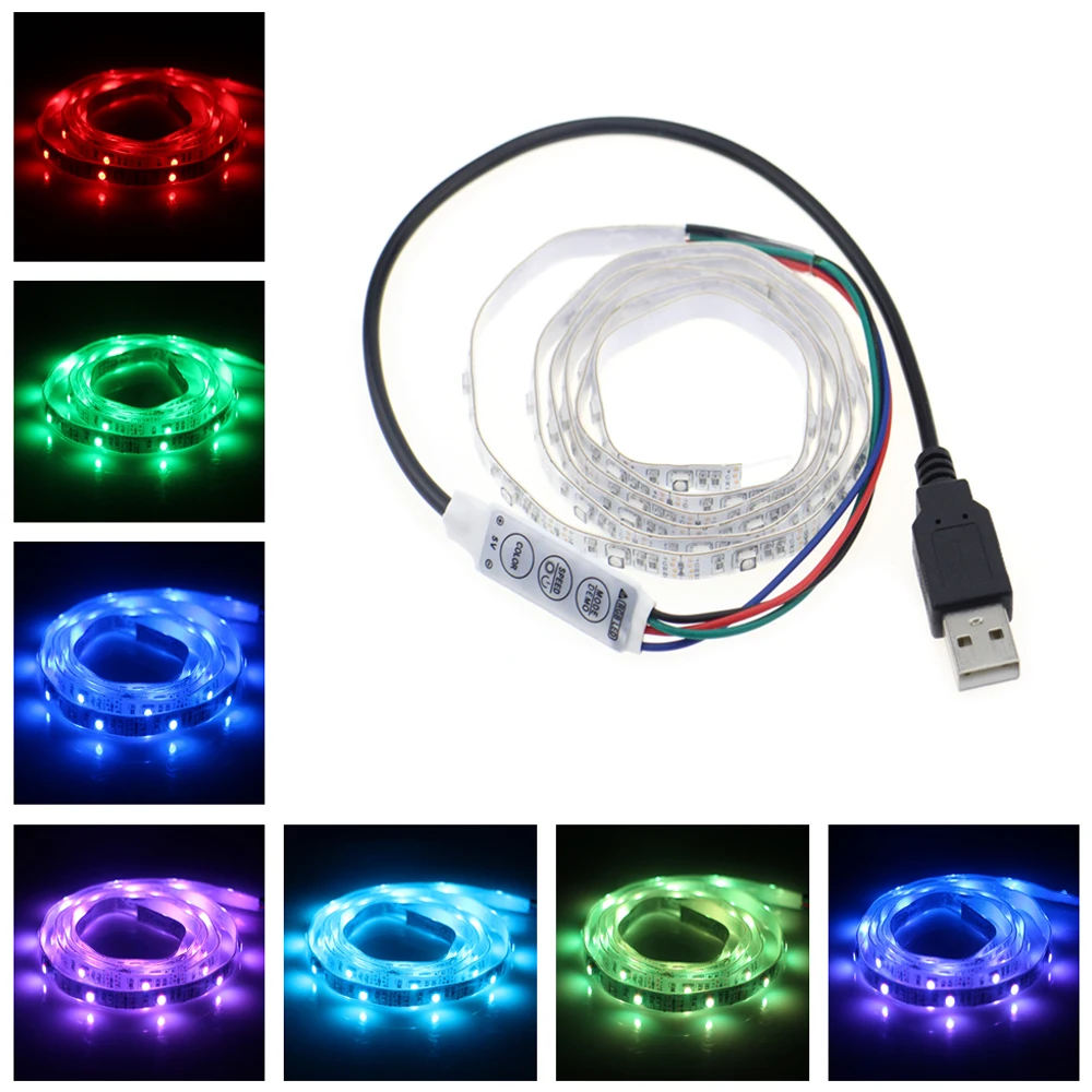 USB 5 В 1 м 40 светодиодов SMD 3528 Светодиодные ленты Гибкая RGB Цвет Изменение