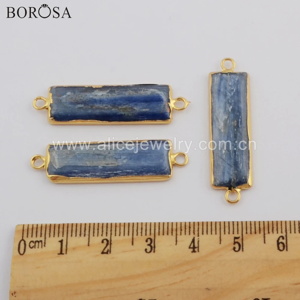BOROSA 8 шт. прямоугольные Позолоченные натуральный Кианит разъемы натуральный синий ломтик ювелирные изделия для женщин ожерелье G1744