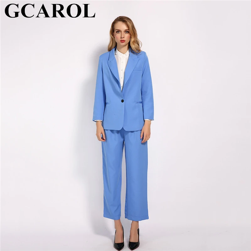 GCAROL новые женские комплекты из 2 предметов элегантный OL костюм и брюки с высокой талией плиссированные брюки весенние летние синие наряды